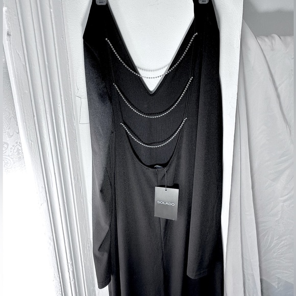 SOLADO 💍 maxi dress • backless open back • 3 rhinestone chain • black - Picture 3 of 11